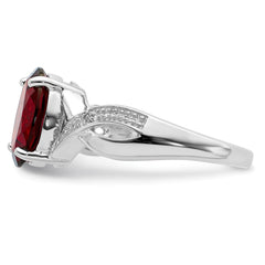 Sterling Silver Rhodium-plated Garnet & Diamond Ring - 10