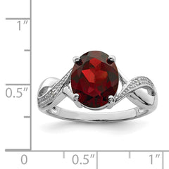 Sterling Silver Rhodium-plated Garnet & Diamond Ring - 10