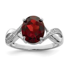 Sterling Silver Rhodium-plated Garnet & Diamond Ring - 10
