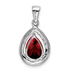 Sterling Silver Rhodium Garnet & Diamond Pendant - 6