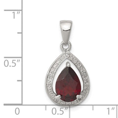 Sterling Silver Rhodium Garnet & Diamond Pendant - 6