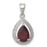Sterling Silver Rhodium Garnet & Diamond Pendant - 6