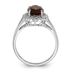 Sterling Silver Rhodium Smoky Quartz Diamond Ring - 6