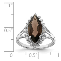 Sterling Silver Rhodium Smoky Quartz Diamond Ring - 6
