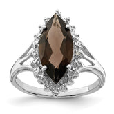 Sterling Silver Rhodium Smoky Quartz Diamond Ring - 6