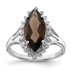 Sterling Silver Rhodium Smoky Quartz Diamond Ring - 6