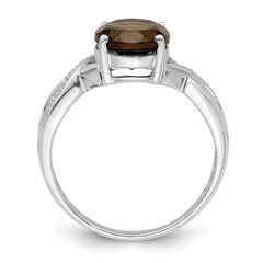 Sterling Silver Rhodium Smoky Quartz & Diamond Ring - 7