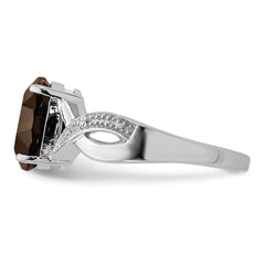 Sterling Silver Rhodium Smoky Quartz & Diamond Ring - 7