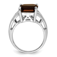 Sterling Silver Rhodium Smoky Quartz Ring - 6