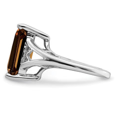 Sterling Silver Rhodium Smoky Quartz Ring - 6