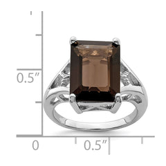 Sterling Silver Rhodium Smoky Quartz Ring - 6