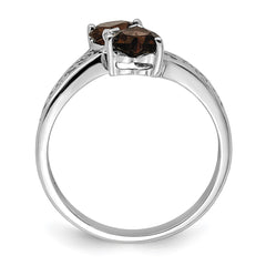 Sterling Silver Rhodium Smoky Quartz Heart Ring - 3