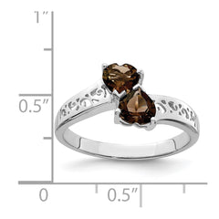 Sterling Silver Rhodium Smoky Quartz Heart Ring - 3