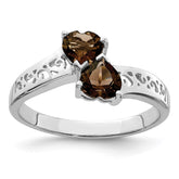 Sterling Silver Rhodium Smoky Quartz Heart Ring - 3