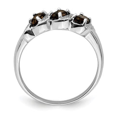 Sterling Silver Rhodium 3 Stone Smoky Quartz & Diamond Ring - 5