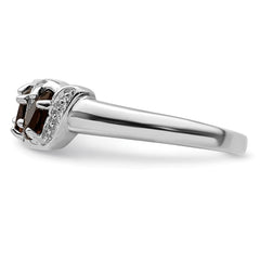 Sterling Silver Rhodium 3 Stone Smoky Quartz & Diamond Ring - 5