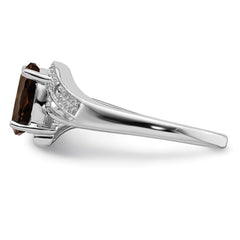 Sterling Silver Rhodium Smoky Quartz & Diamond Ring - 10