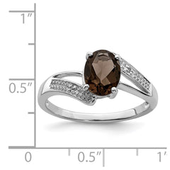 Sterling Silver Rhodium Smoky Quartz & Diamond Ring - 10