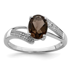 Sterling Silver Rhodium Smoky Quartz & Diamond Ring - 4