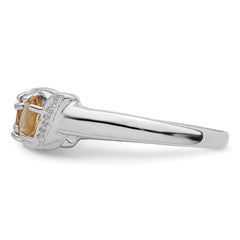 Sterling Silver Rhodium 3 Stone Citrine & Diamond Ring - 2