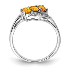 Sterling Silver Rhodium 3 Stone Citrine & Diamond Ring - 3
