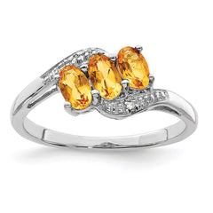 Sterling Silver Rhodium 3 Stone Citrine & Diamond Ring - 3