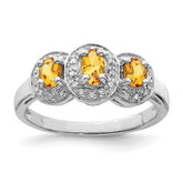 Sterling Silver Rhodium Citrine & Diamond Ring - 5