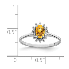 Sterling Silver Rhodium Citrine Diamond Ring - 2