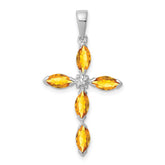 Sterling Silver Rhodium Citrine & Diamond Cross Pendant