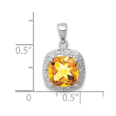 Sterling Silver Rhodium Citrine & Diamond Pendant - 4