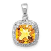 Sterling Silver Rhodium Citrine & Diamond Pendant - 4