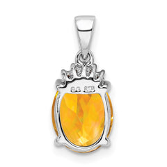 Sterling Silver Rhodium Citrine & Diamond Pendant - 3