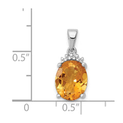 Sterling Silver Rhodium Citrine & Diamond Pendant - 3