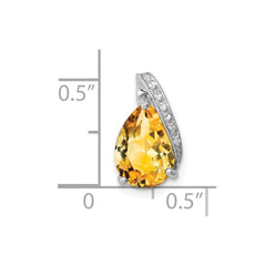 Sterling Silver Rhodium Pear Citrine Pendant