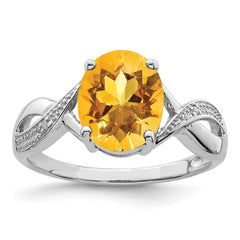 Sterling Silver Rhodium Citrine & Diamond Ring - 4