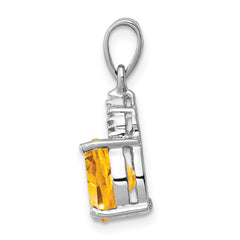 Sterling Silver Rhodium Citrine & Diamond Pendant - 5