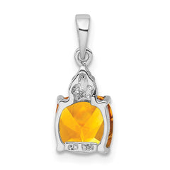 Sterling Silver Rhodium Citrine & Diamond Pendant - 5