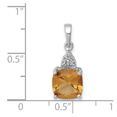 Sterling Silver Rhodium Citrine & Diamond Pendant - 5