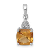 Sterling Silver Rhodium Citrine & Diamond Pendant - 5