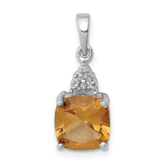 Sterling Silver Rhodium Citrine & Diamond Pendant - 5