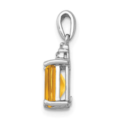 Sterling Silver Rhodium Citrine & Diamond Pendant - 6