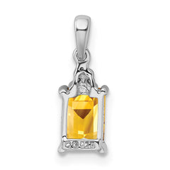 Sterling Silver Rhodium Citrine & Diamond Pendant - 6