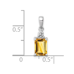 Sterling Silver Rhodium Citrine & Diamond Pendant - 6