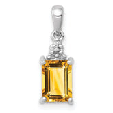 Sterling Silver Rhodium Citrine & Diamond Pendant - 6