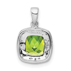 Sterling Silver Rhodium Plated Peridot and Diamond Pendant - 3