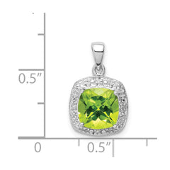 Sterling Silver Rhodium Plated Peridot and Diamond Pendant - 3