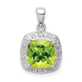 Sterling Silver Rhodium Plated Peridot and Diamond Pendant - 3