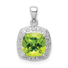 Sterling Silver Rhodium Plated Peridot and Diamond Pendant - 3