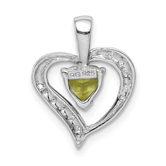 Sterling Silver Rhodium Plated Peridot and Diamond Heart Pendant