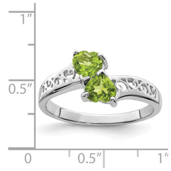 Sterling Silver Rhodium Peridot Heart Ring - 3